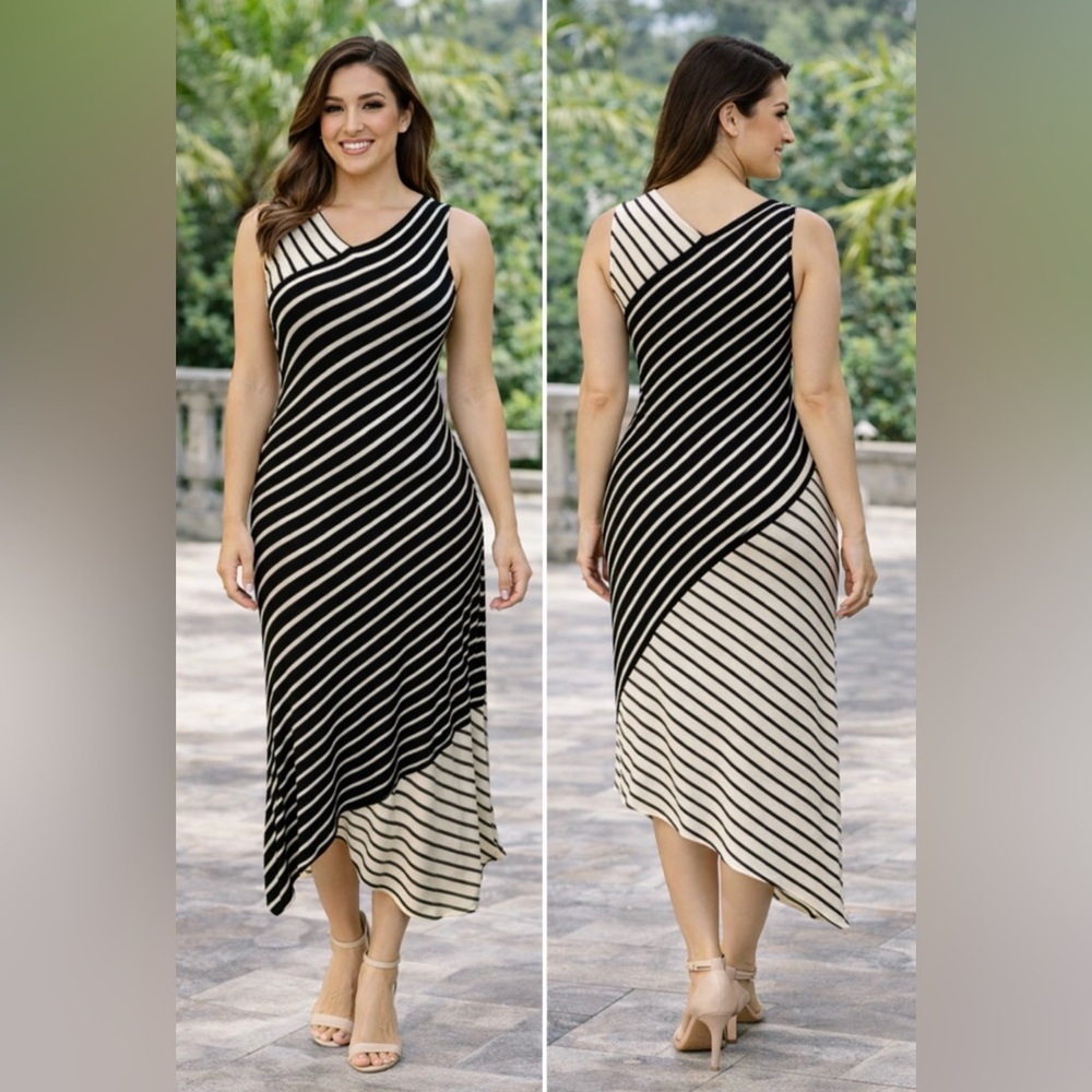 Max Studio London Dress Black Ivory S Small Stretch Maxi Washable NWT $88